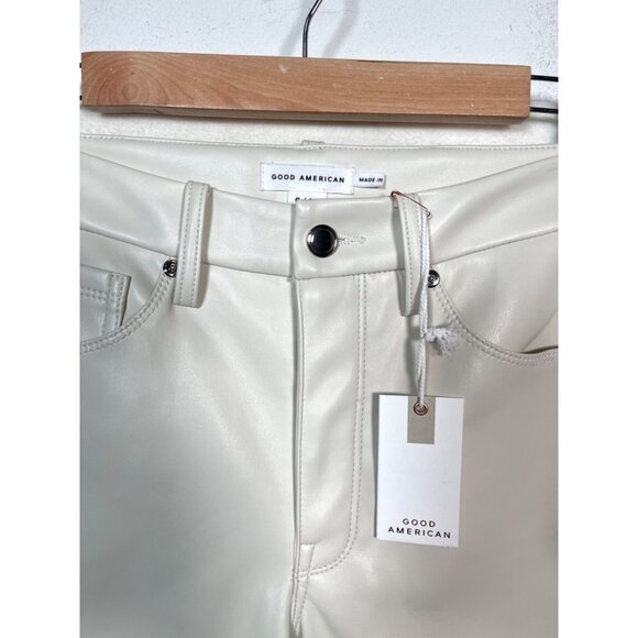 Good American Better Than Leather Crop Mini Flare Pants Cream sz 28 - Picture 5 of 10